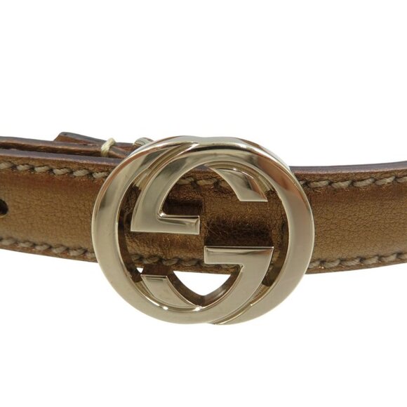 Gucci GG Logo Leather Gold Hardware Gold 85-34 Belt 0976